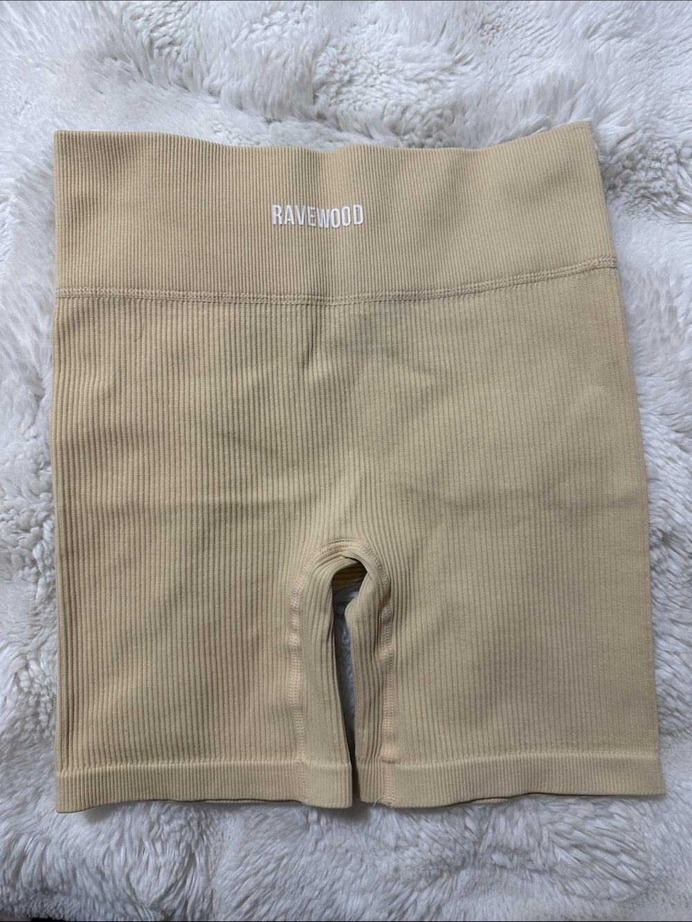 Ravewood High-Rise Ribbed Bike Shorts in Beige
